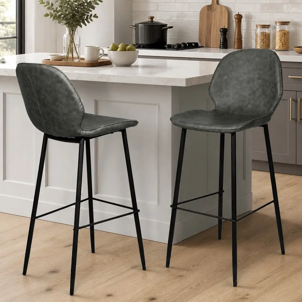 Bar Stools Counter Height Grey Seat Kitchen Island Dining Chair Set 2