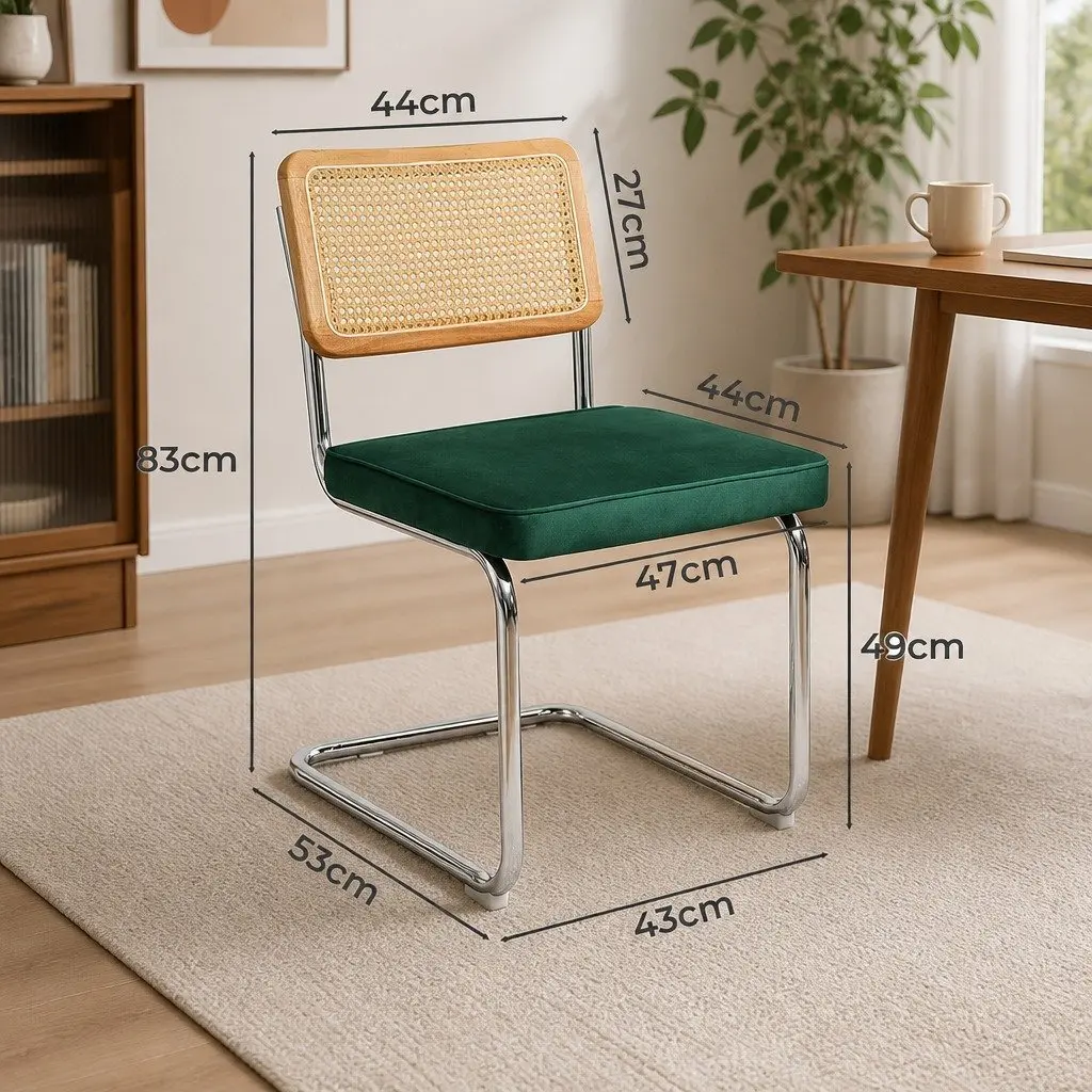 Rattan Dining Chairs Set of 4 Cantilever Frame Kitchen Lounge Natural Green Burnt Orange