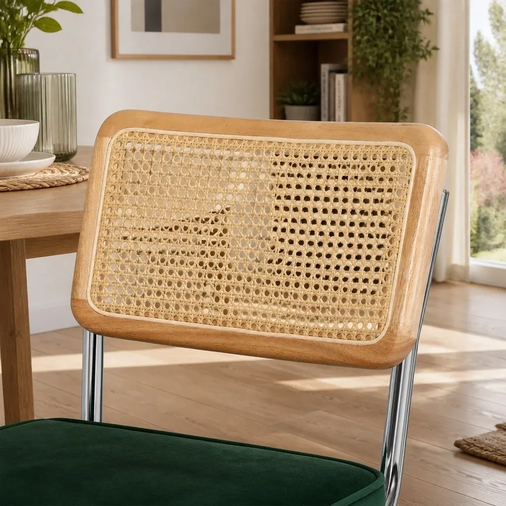 Rattan Dining Chairs Set of 4 Cantilever Frame Kitchen Lounge Natural Green Burnt Orange