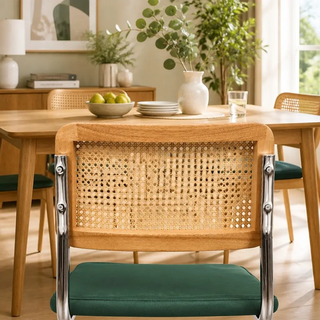 Rattan Dining Chairs Set of 4 Cantilever Frame Kitchen Lounge Natural Green Burnt Orange