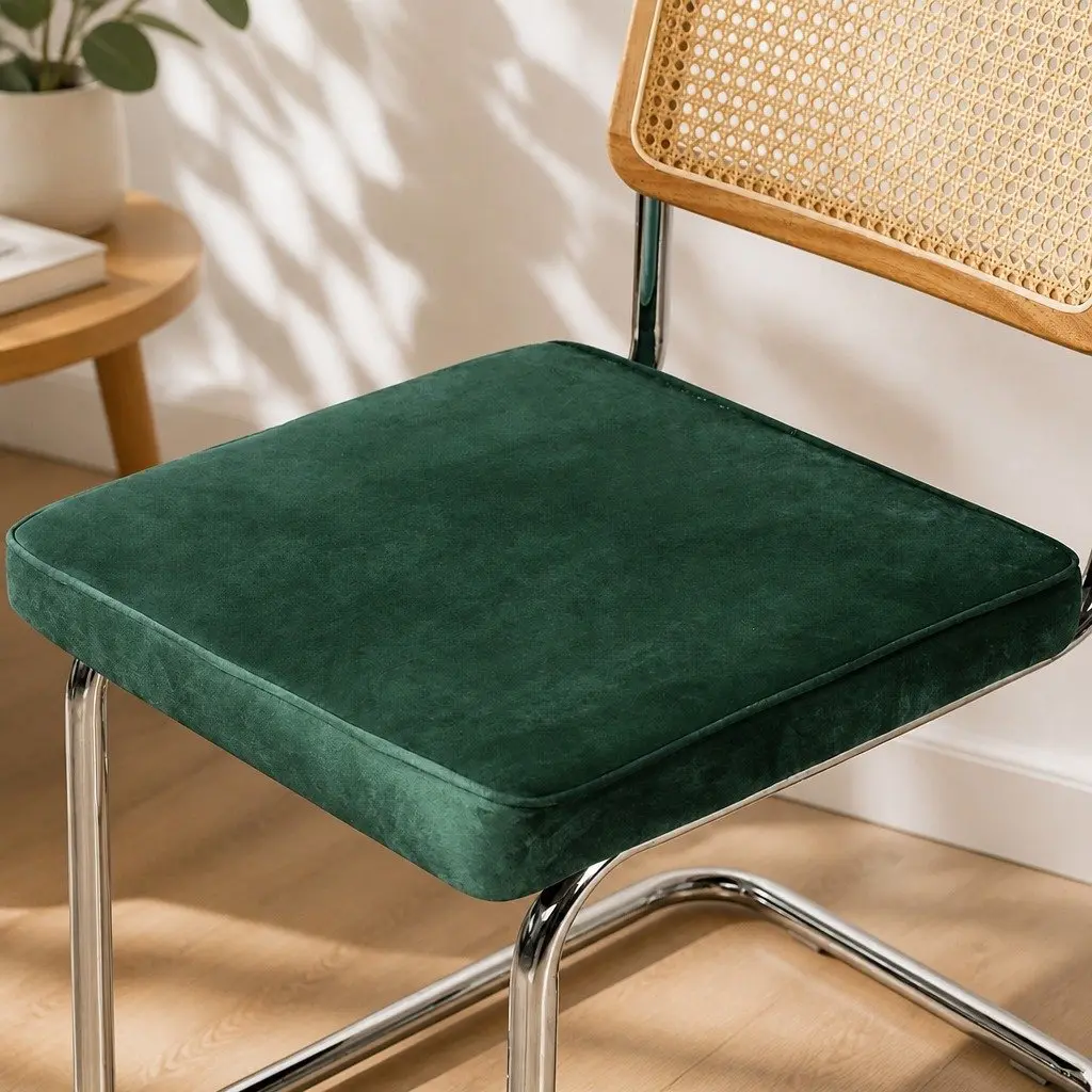 Rattan Backrest Dining Chairs Set of 2 Padded Seat Steel Frame Green Natural