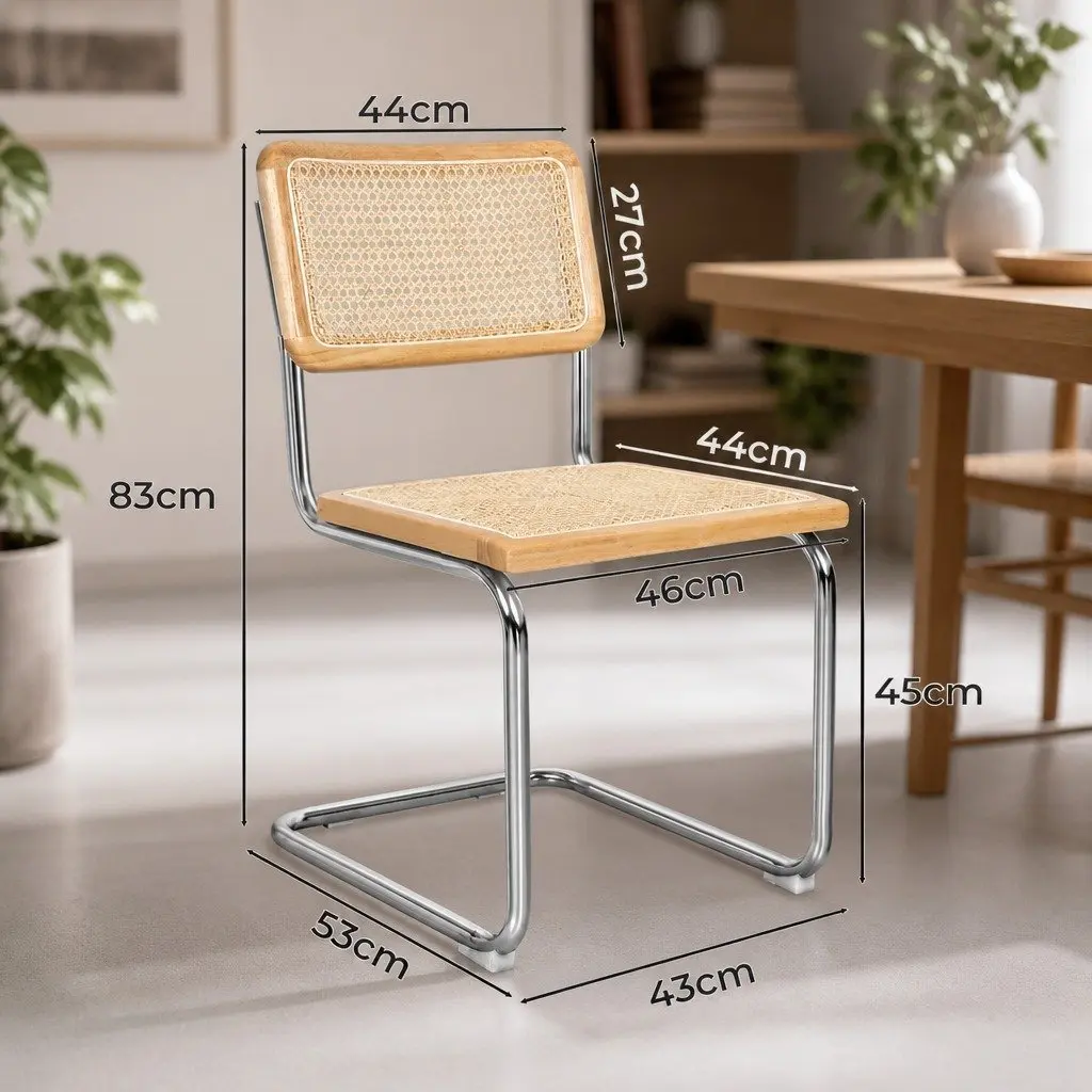 Rattan Dining Chairs Set of 8 Cantilever Steel Frame Woven Seat Backrest