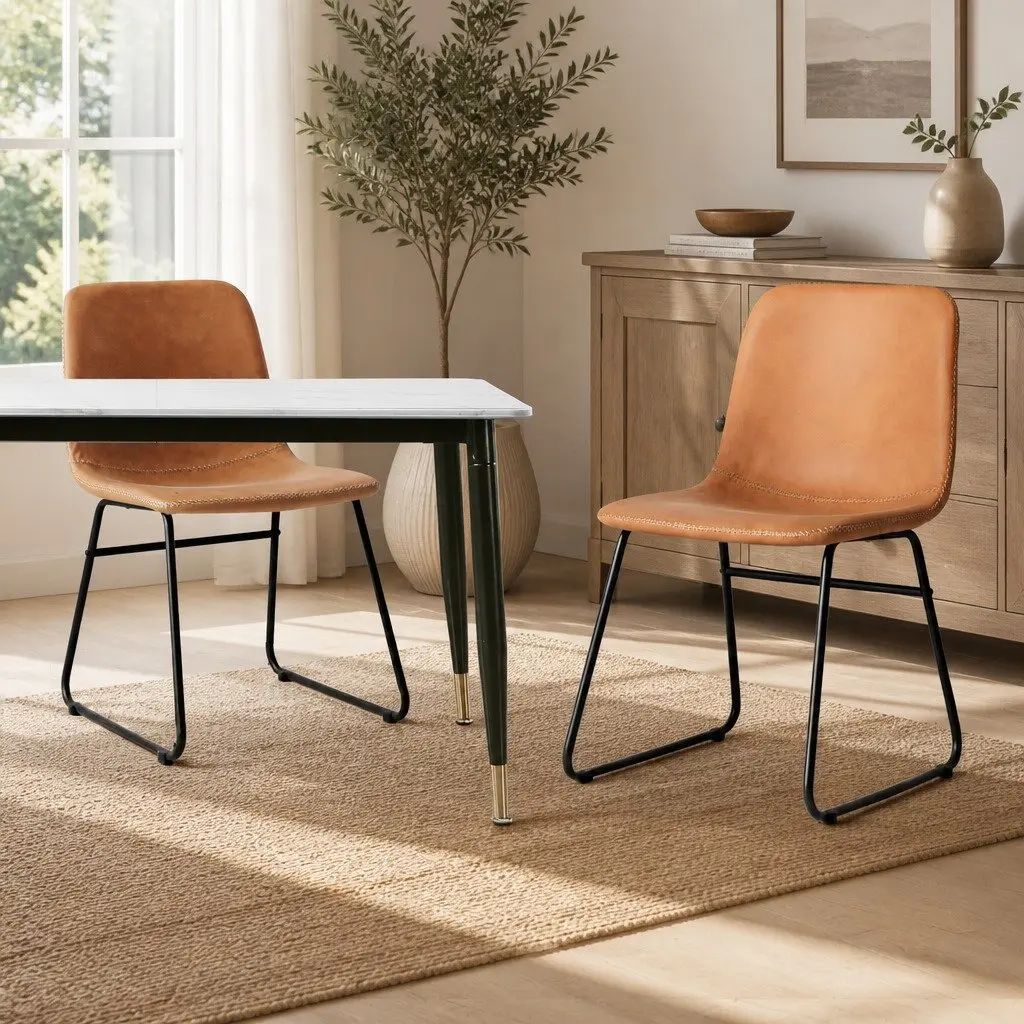 Dining Chair Set 4 Kitchen Chairs Padded Seat Back Steel Legs Brown