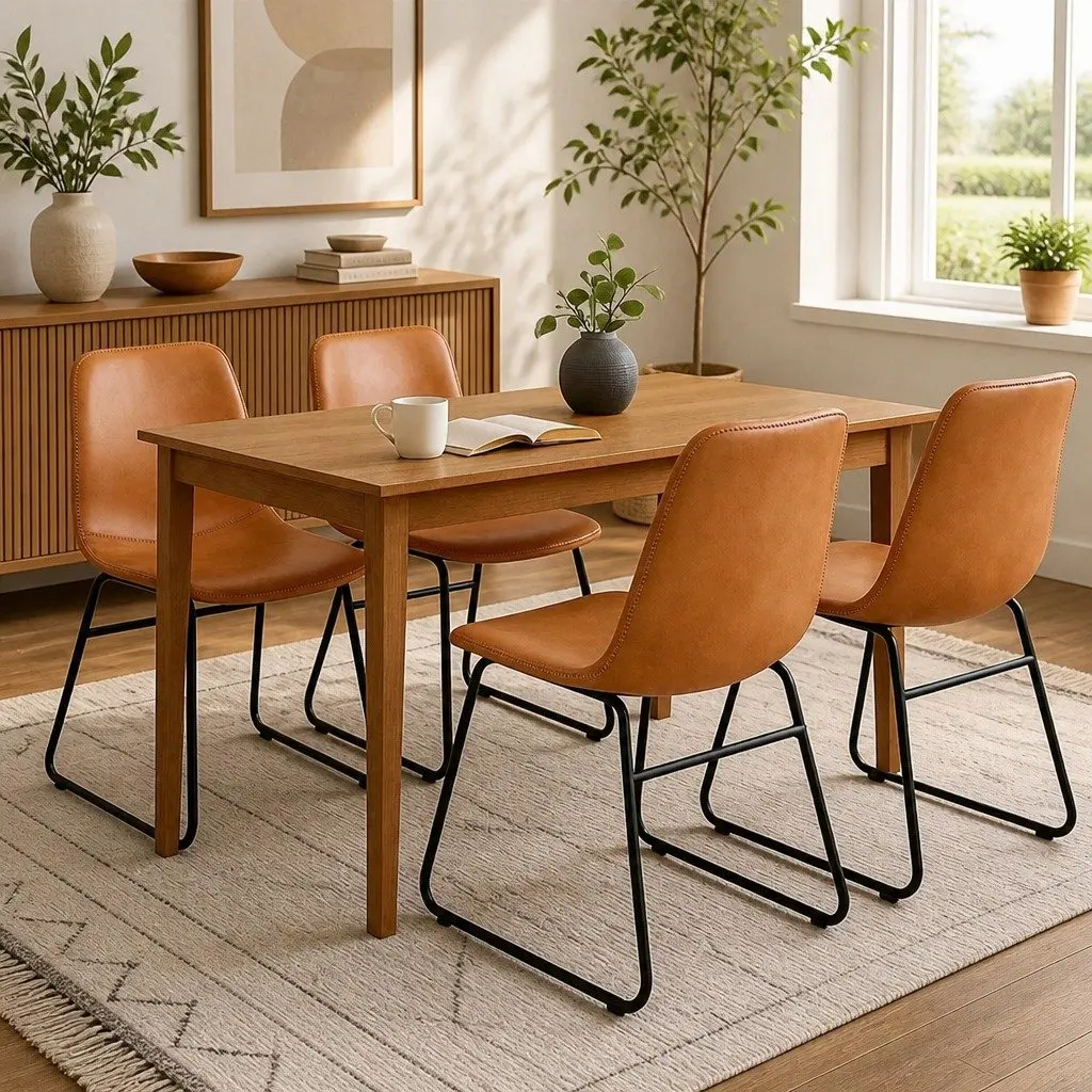 Dining Chair Set 4 Kitchen Chairs Padded Seat Back Steel Legs Brown