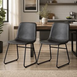 Dining Chairs Set of 2 Retro Kitchen Seat Black Faux Leather Ergonomic
