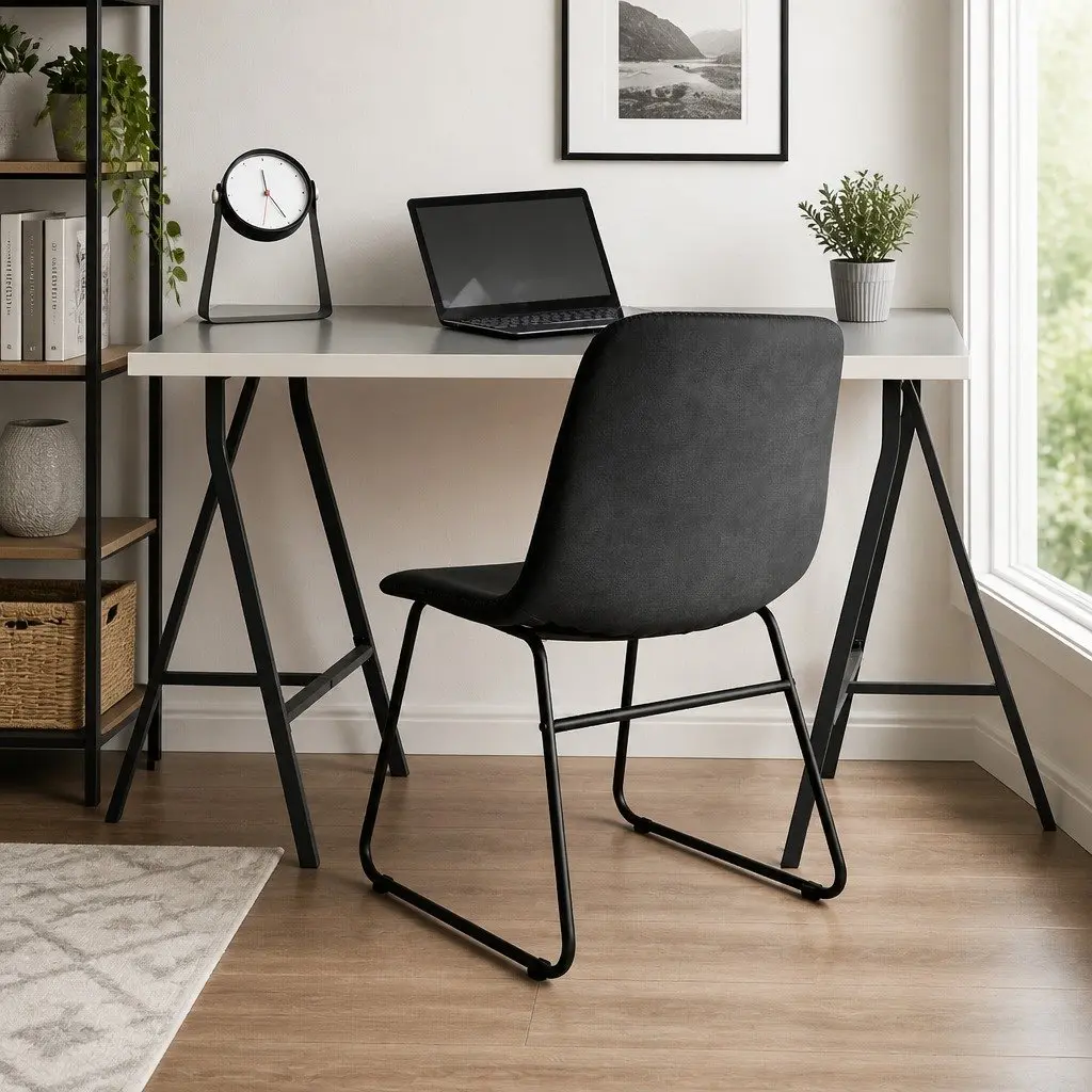 Dining Chairs Retro Kitchen Seat 46cm Black Faux Leather