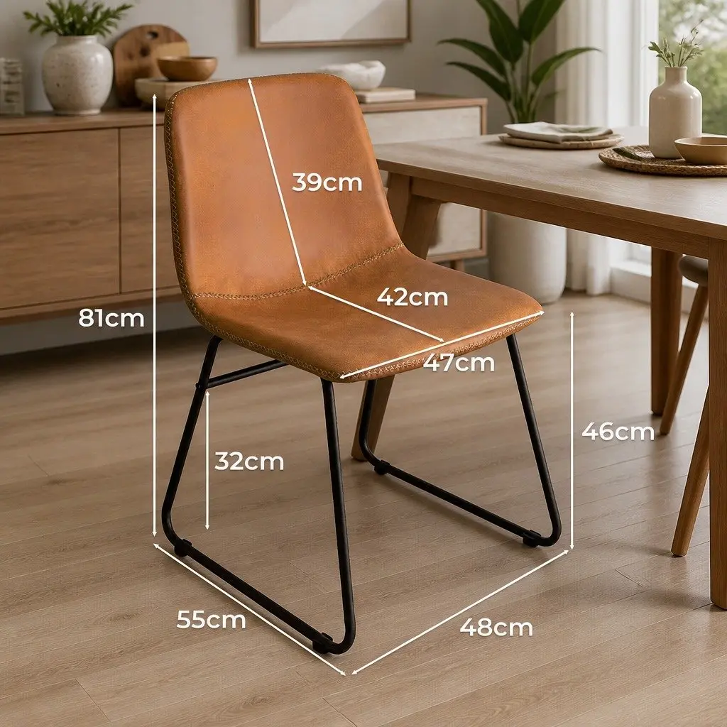 Dining Chairs Set of 2 Retro Kitchen Seat Faux Leather Brown Sleigh Legs