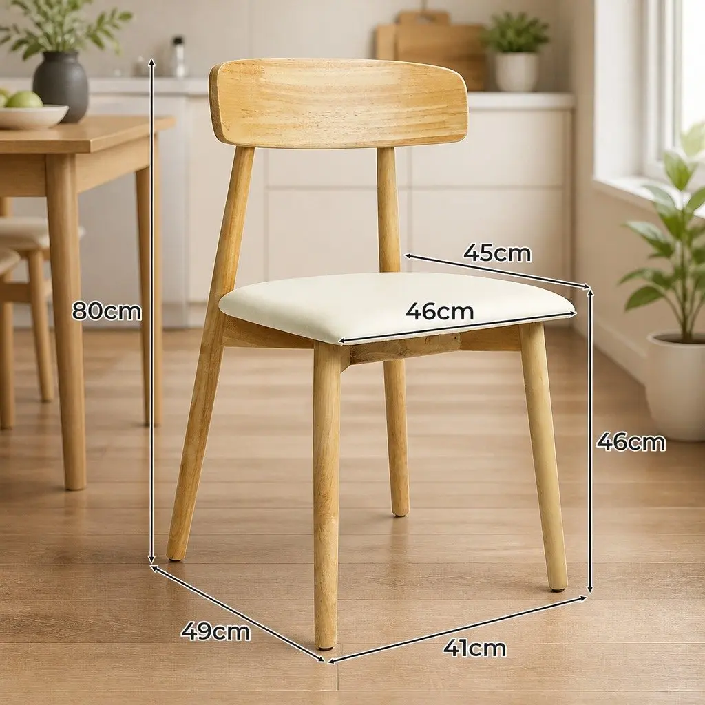 Dining Chairs Set of 6 Kitchen Chair Rubberwood PU Leather Ergonomic Curved