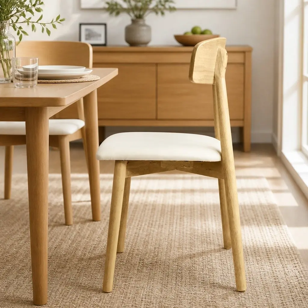 Dining Chairs Set of 6 Kitchen Chair Rubberwood PU Leather Ergonomic Curved