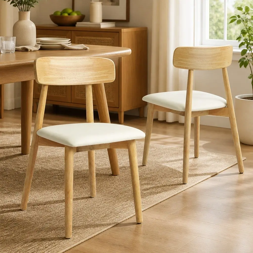 Dining Chairs Set of 6 Kitchen Chair Rubberwood PU Leather Ergonomic Curved