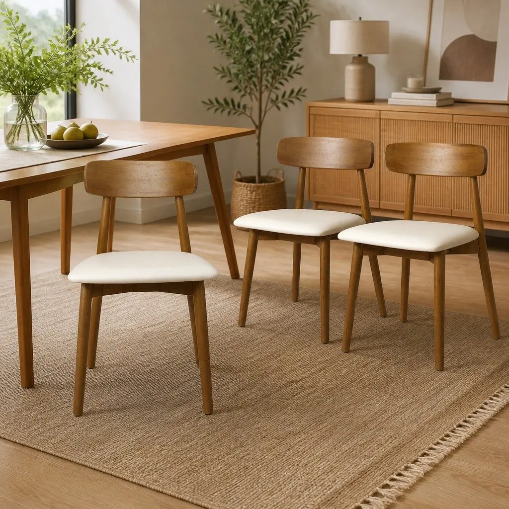 Dining Chairs Set of 4 Ergonomic Curved Backrest PU Leather Walnut