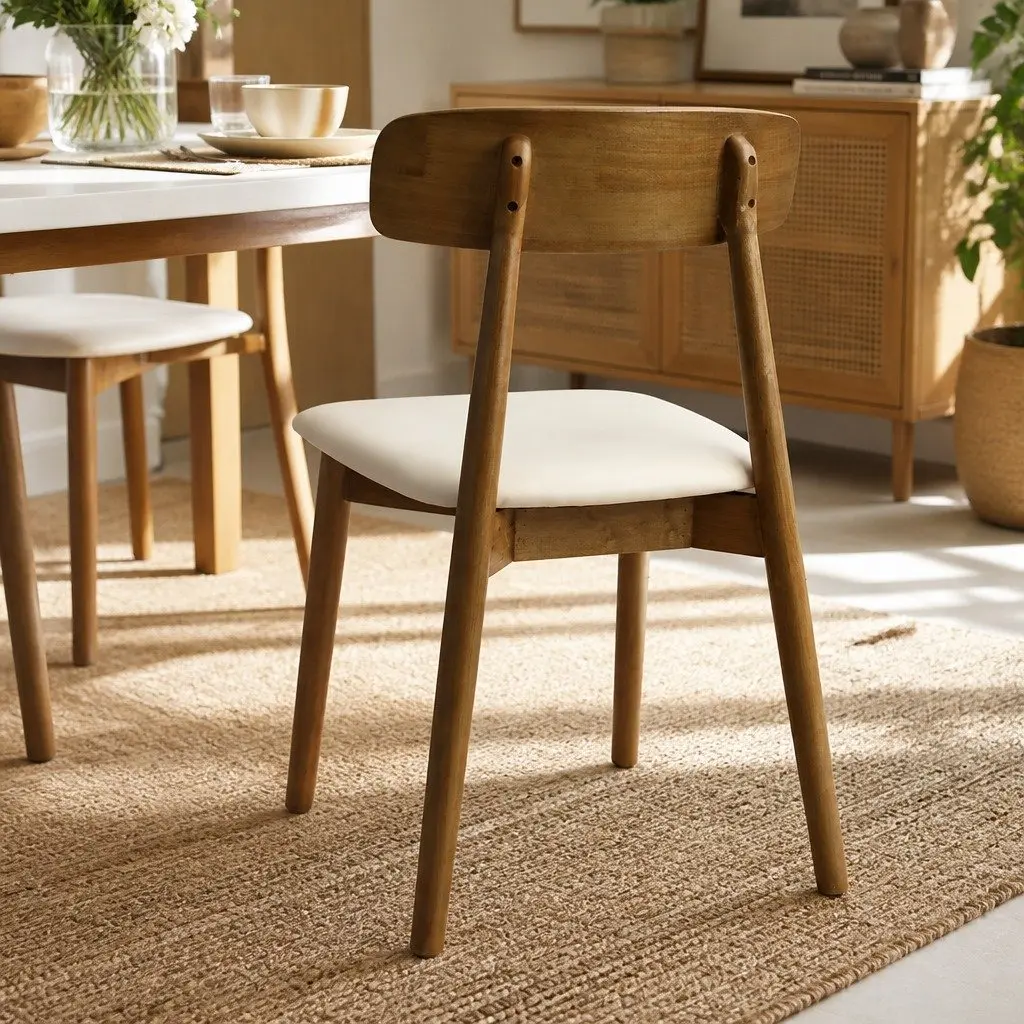 Dining Chairs Set of 4 Ergonomic Curved Backrest PU Leather Walnut