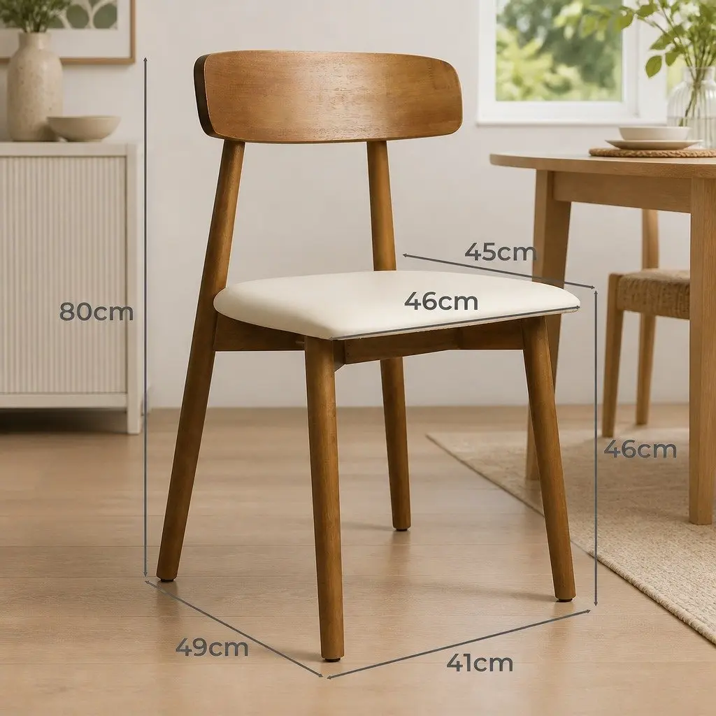 Dining Chairs Set of 4 Ergonomic Curved Backrest PU Leather Walnut