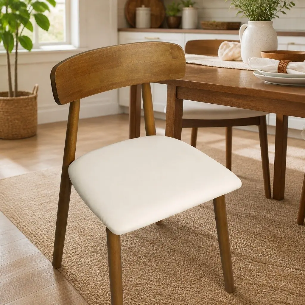 Dining Chairs Set of 4 Ergonomic Curved Backrest PU Leather Walnut
