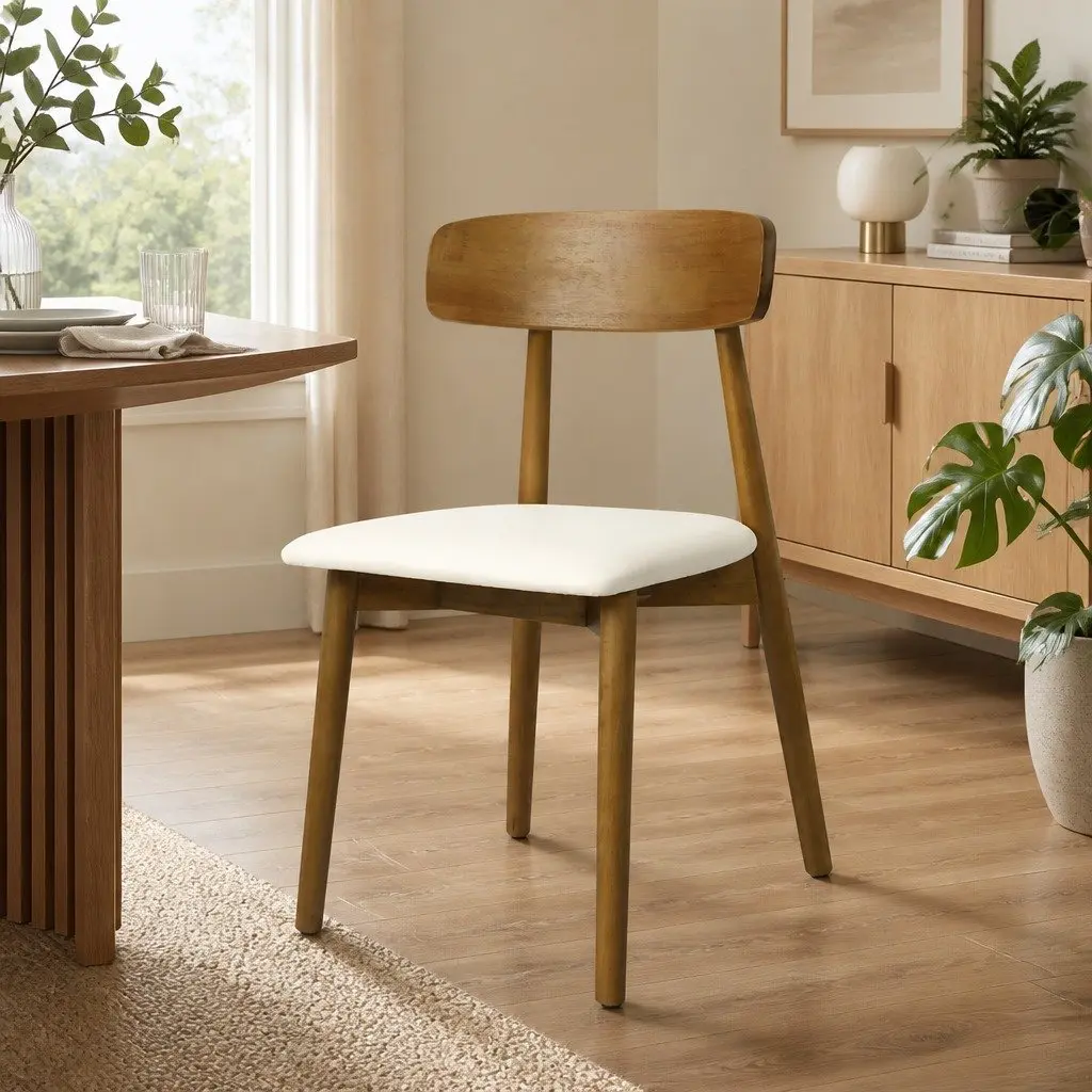 Dining Chairs Set of 4 Ergonomic Curved Backrest PU Leather Walnut