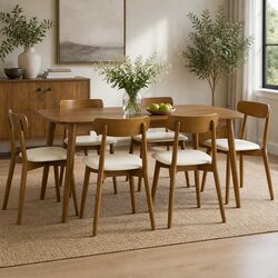 Comfortable Rubber Wood Dining Chairs Set of 6