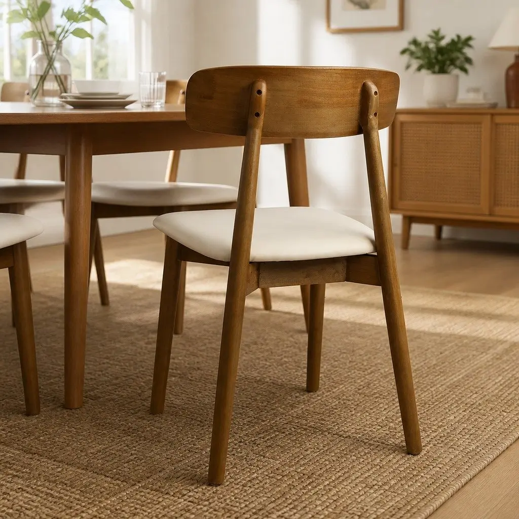 Dining Chairs Set of 6 Kitchen Seat Ergonomic Curved Backrest PU Leather Walnut