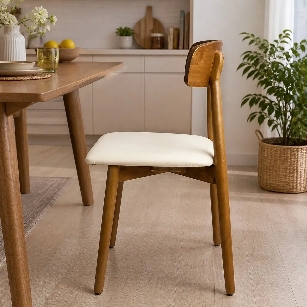 Dining Chairs Set of 6 Kitchen Seat Ergonomic Curved Backrest PU Leather Walnut