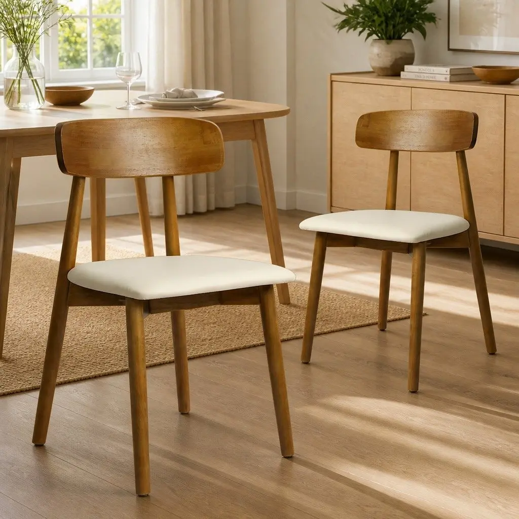 Dining Chairs Set of 6 Kitchen Seat Ergonomic Curved Backrest PU Leather Walnut