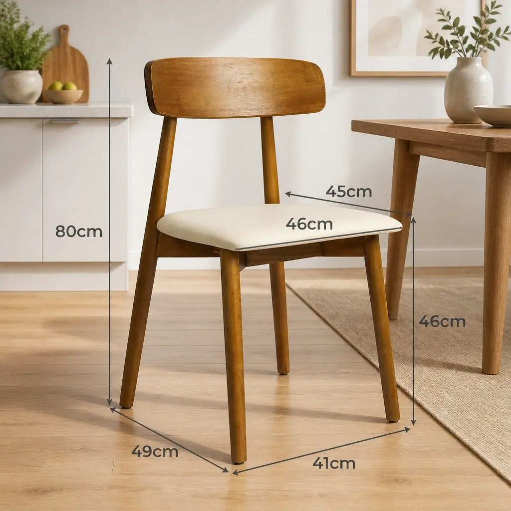 Walnut Wooden Dining Chairs Ergonomic Curved Backrest Set of 2 Kitchen Furniture