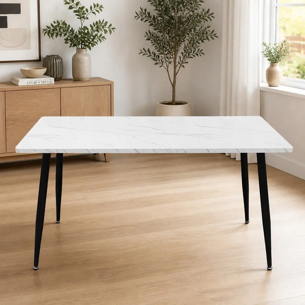 Dining Table 150cm 4-6 Seater Steel Frame MDF Tabletop Home Furniture White