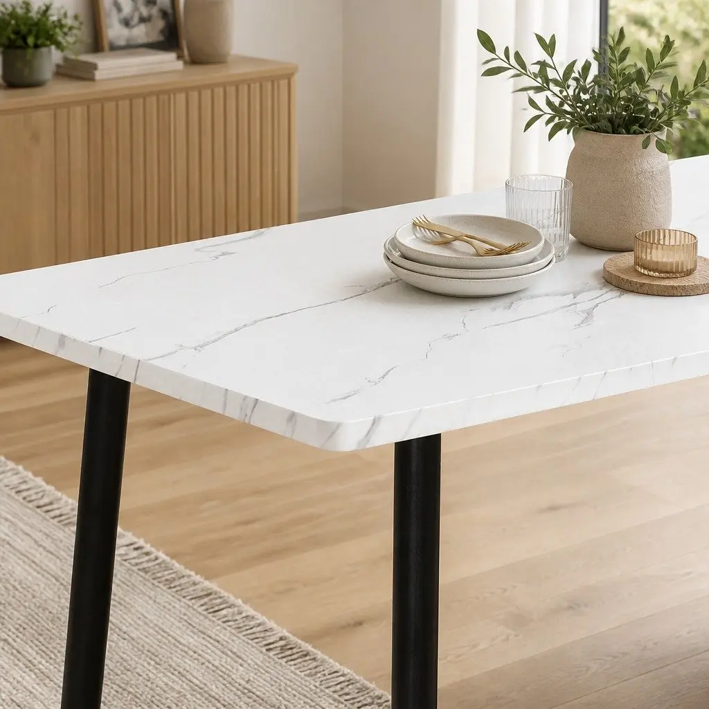 Dining Table 150cm 4-6 Seater Steel Frame MDF Tabletop Home Furniture White