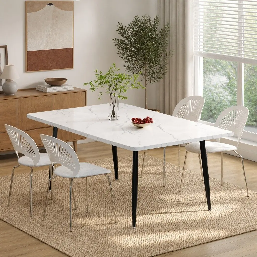 Dining Table 150cm 4-6 Seater Steel Frame MDF Tabletop Home Furniture White