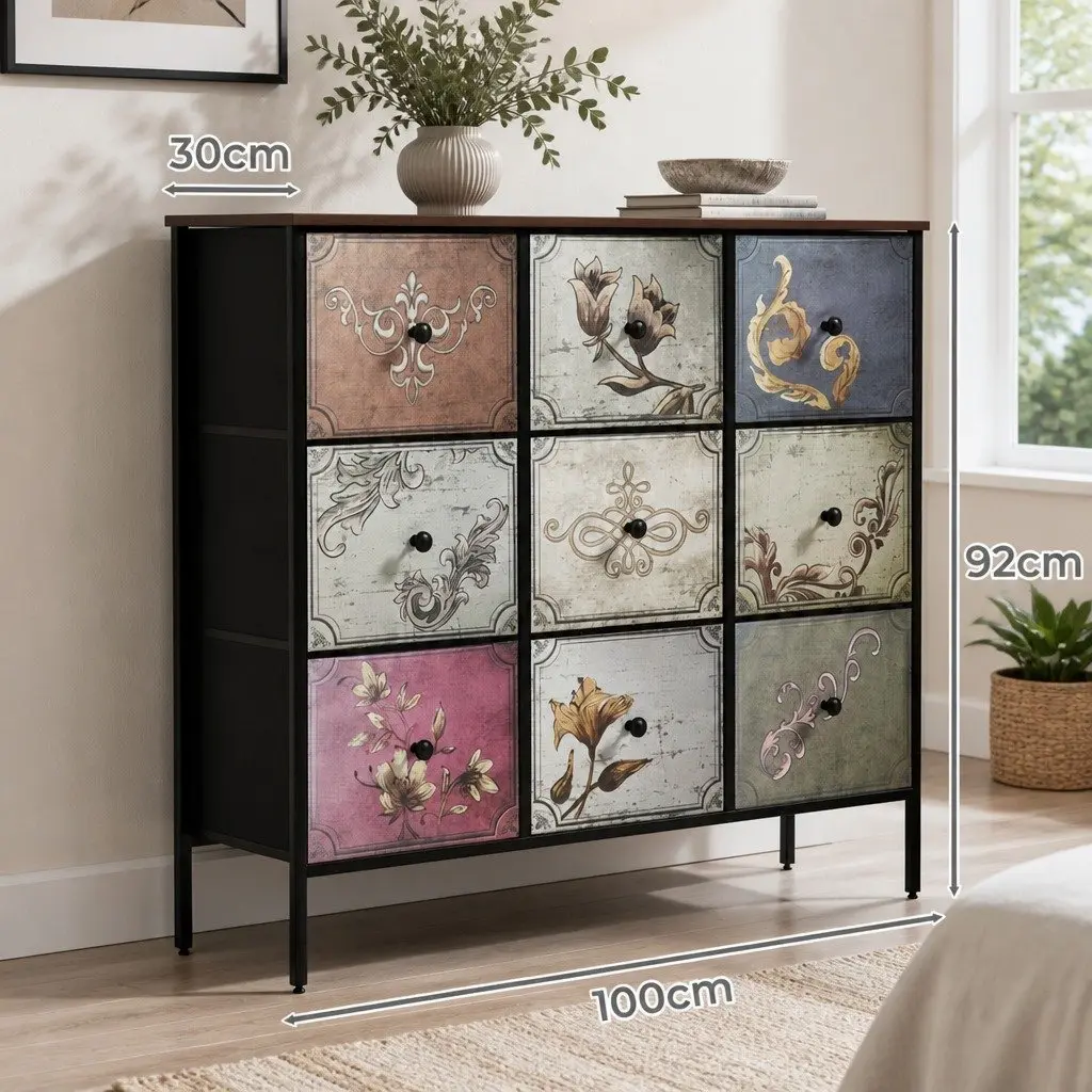 9 Drawer Chest of Drawers Storage Cabinet Vintage Tallboy Dresser Brown