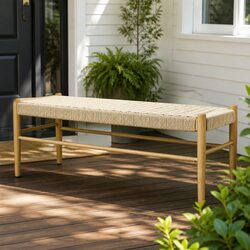 Comfortable Two-Person Wicker Bench with Kraft Rope