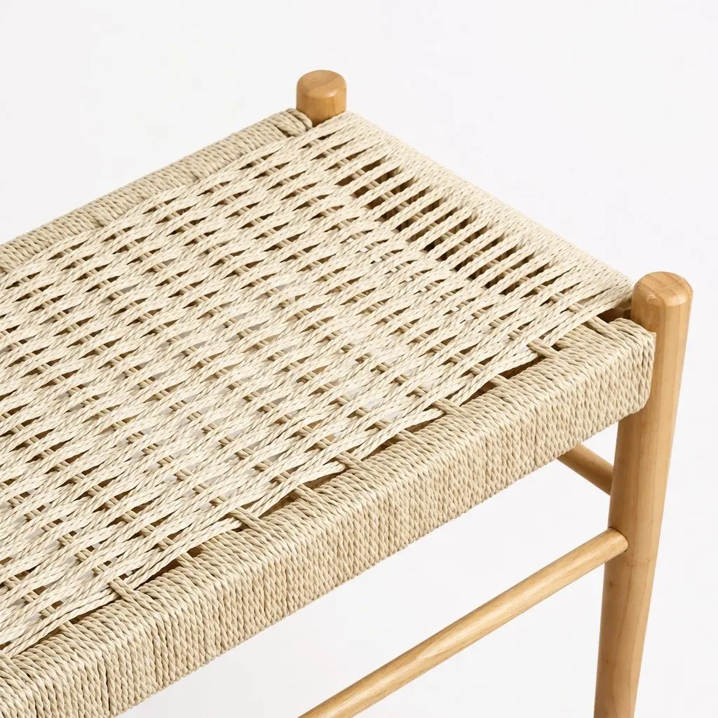Two-Person Wicker Bench with Kraft Rope