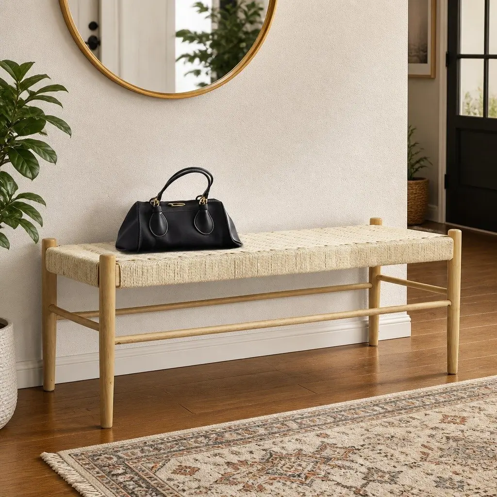 Two-Person Wicker Bench with Kraft Rope