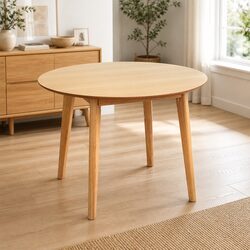 Reliable Round Dining Table: Natural Rubberwood & MDF