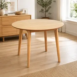 Reliable Round Dining Table: Natural Rubberwood & MDF