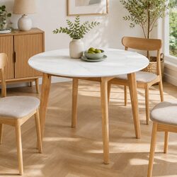 Round Dining Table 100cm White Rubberwood Base Kitchen Dinner Furniture