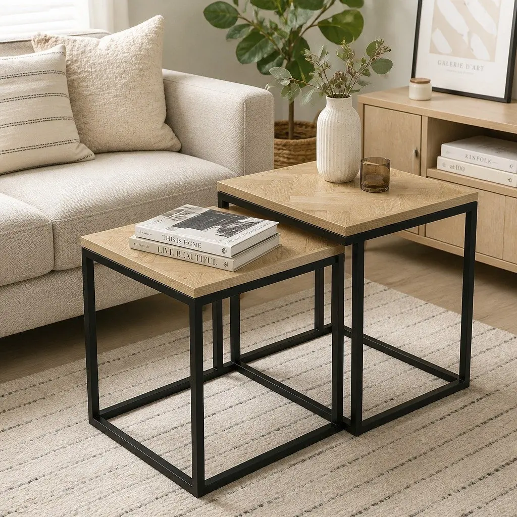 Nesting Coffee Tables 2-Piece Set Side Tables Living Room Bedroom Furniture