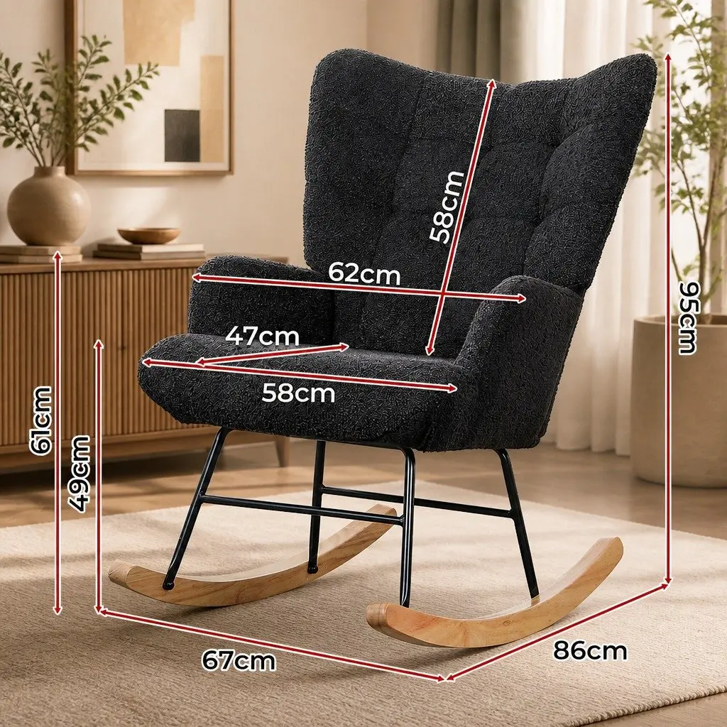 Rocking Chair Ergonomic Relaxation Seat Grey Fleece
