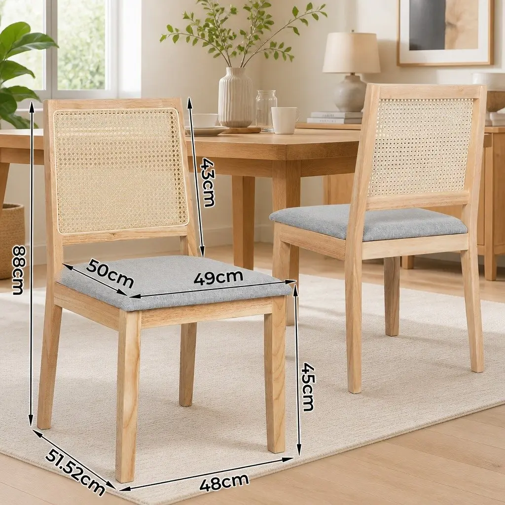 Dining Chair Set of 4 Armless Rattan Weave Wooden Seat Kitchen Furniture