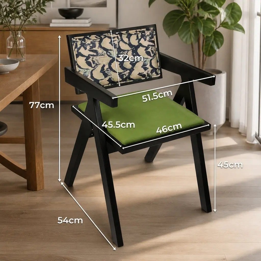 Dining Chair Retro Backrest Kitchen Seat 54cm Width Green