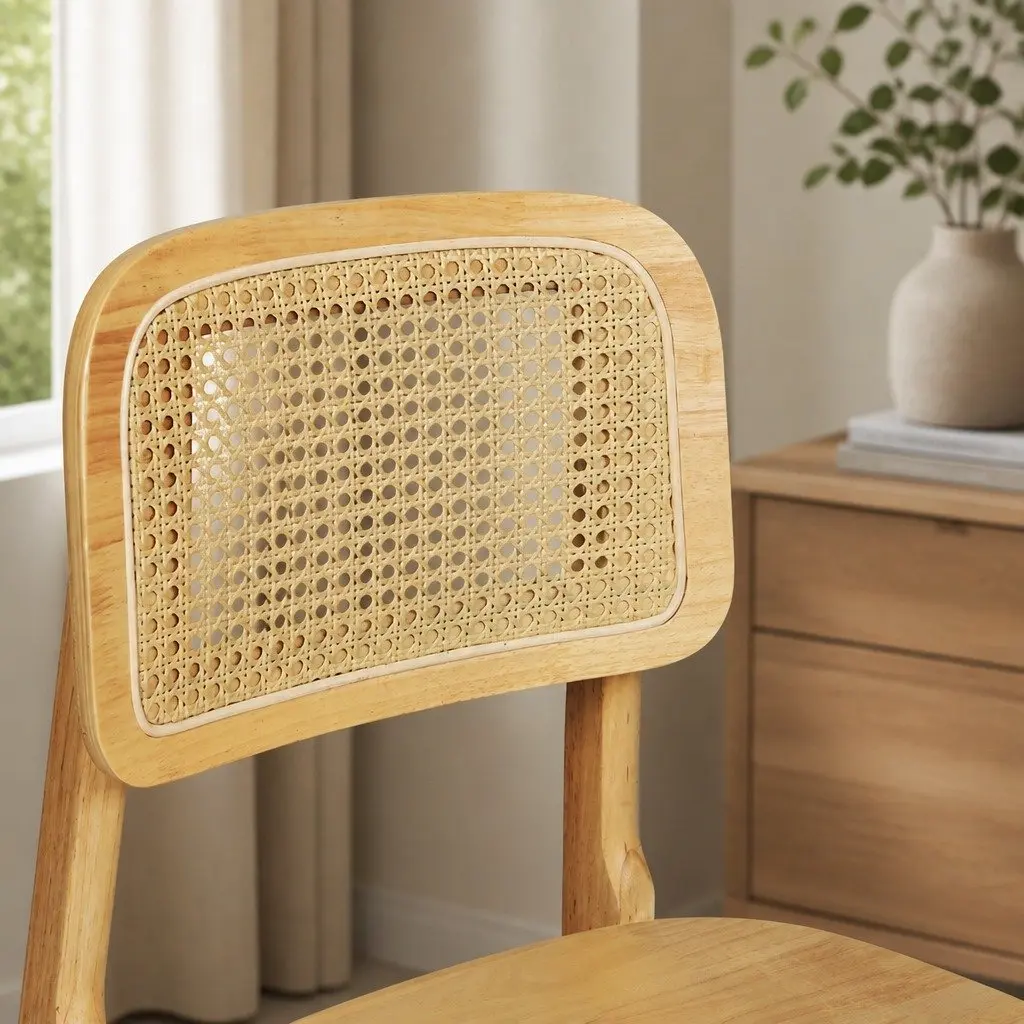 Dining Chair Set of 4 Rattan Cane Wooden Kitchen Chairs Armless Natural
