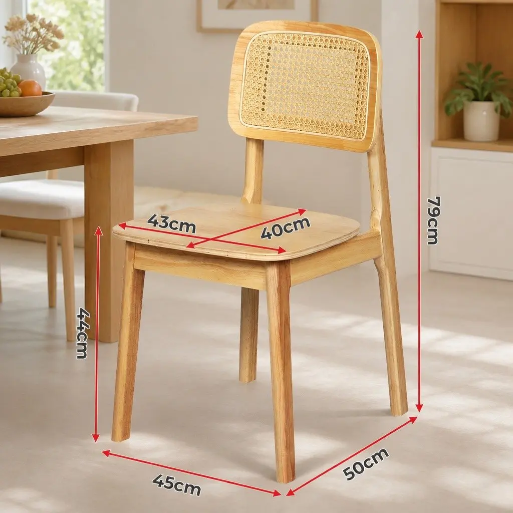Dining Chair Set 8 Natural Rattan Cane Weave Wooden Kitchen Seating