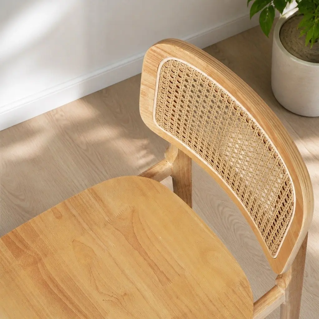 Dining Chair Set 8 Natural Rattan Cane Weave Wooden Kitchen Seating
