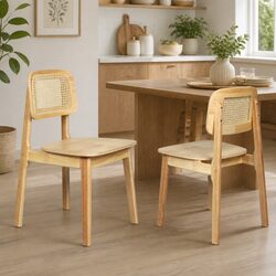 2 Dining Chairs with Cane Rattan Back - Natural Finish