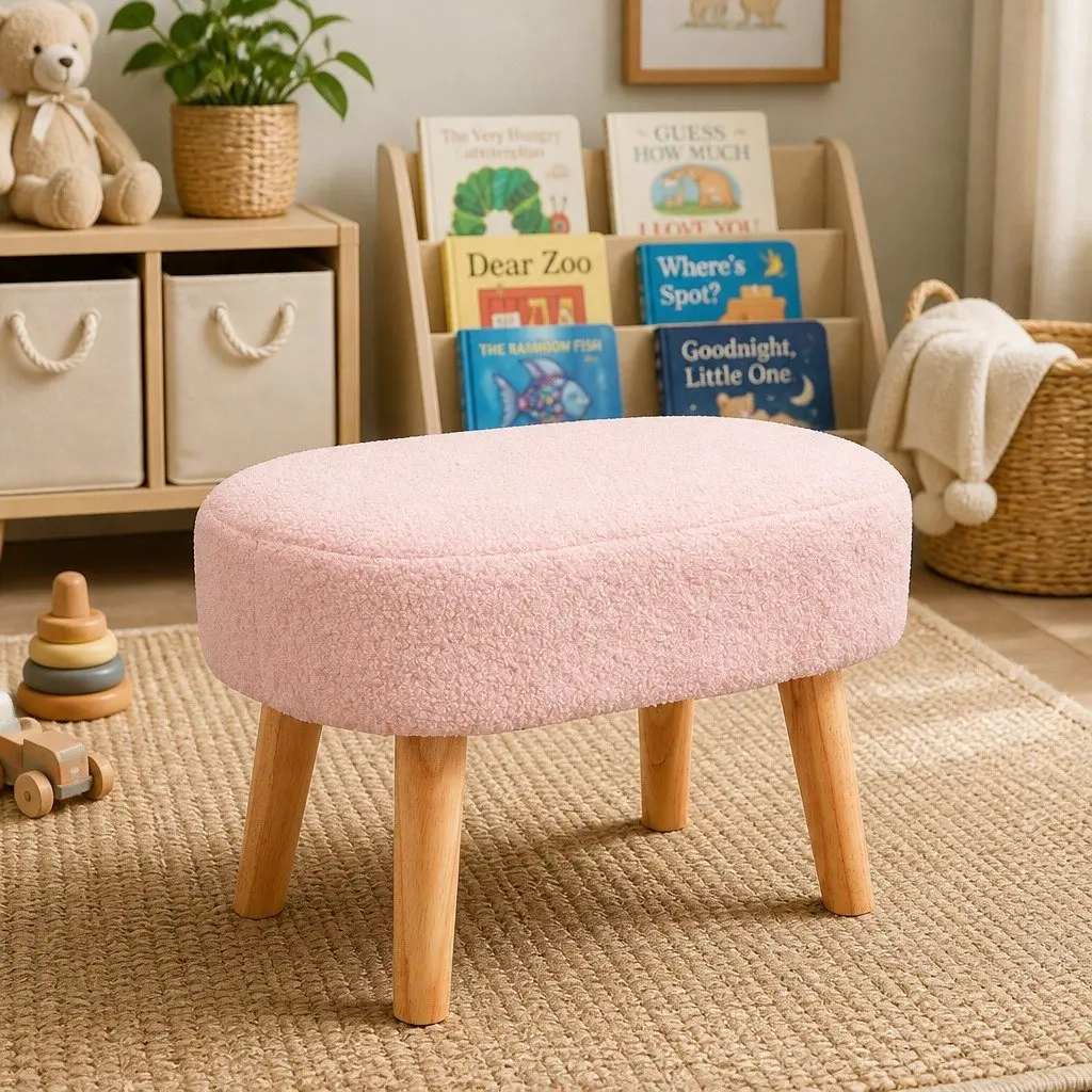 Rocking Chair Ottoman Footrest Set Nursery Living Room Relaxation Pink Teddy Plush