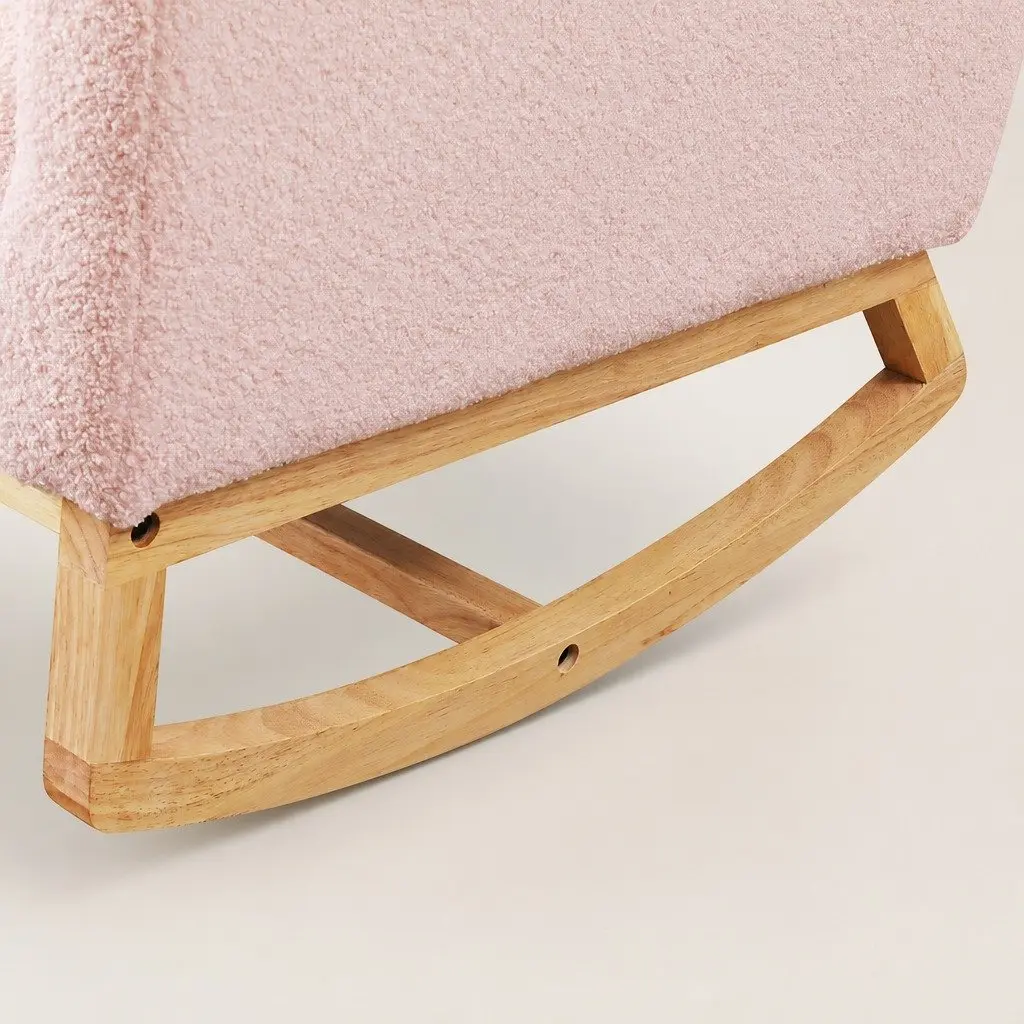 Rocking Chair Ottoman Footrest Set Nursery Living Room Relaxation Pink Teddy Plush