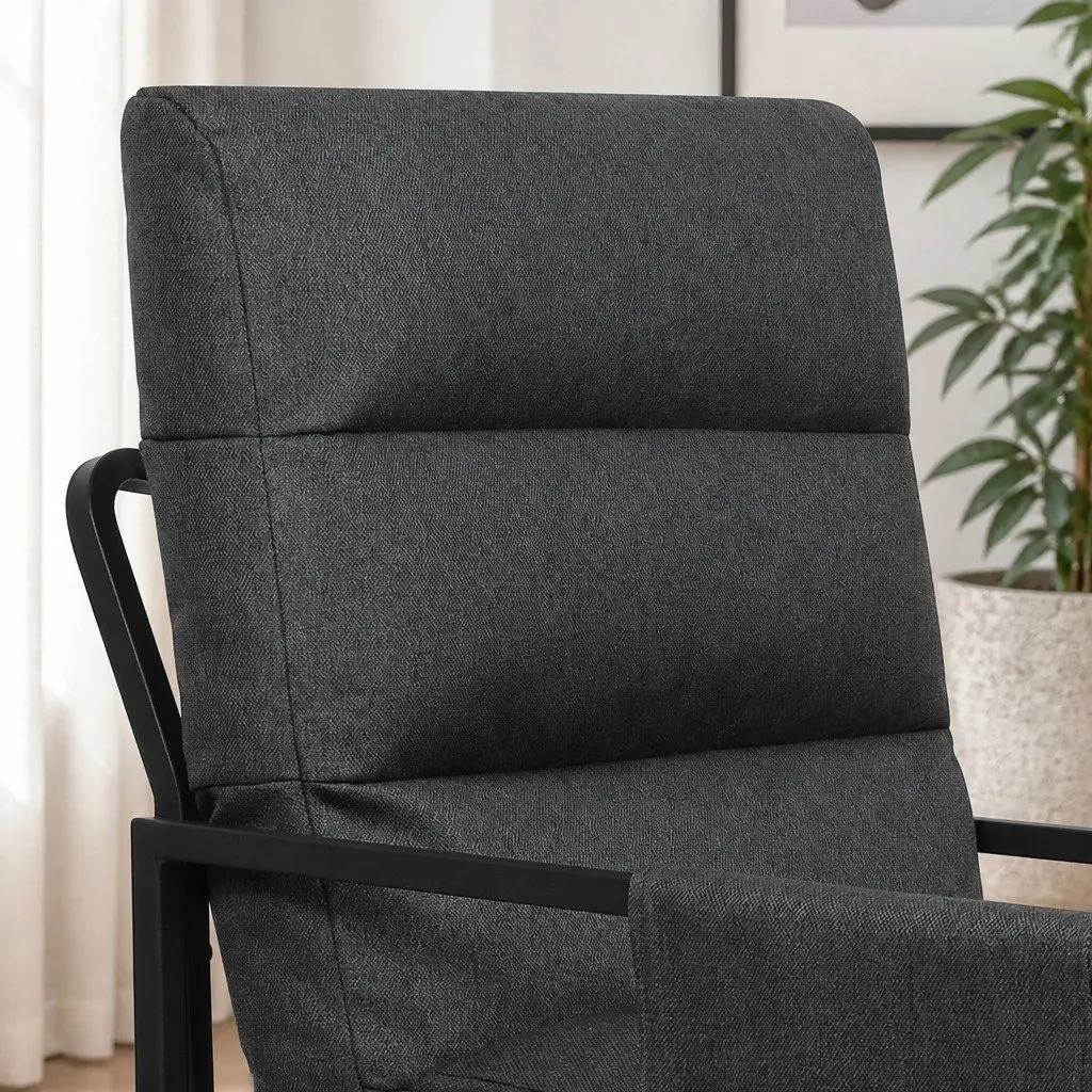 Metal Frame Lounge Chair Dark Grey Linen Accent Armchair with Storage Bags