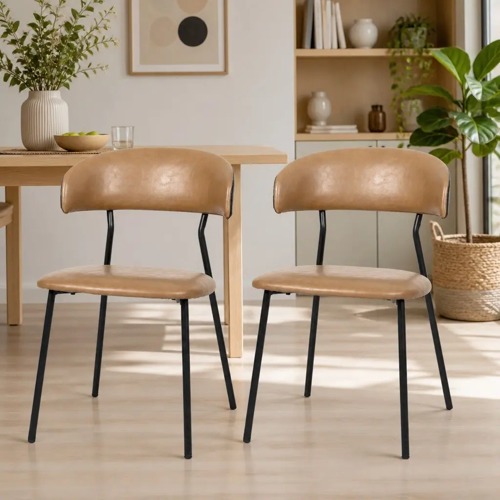 Dining Chairs PU Leather Kitchen Lounge Seating Padded Seat Low Back Modern