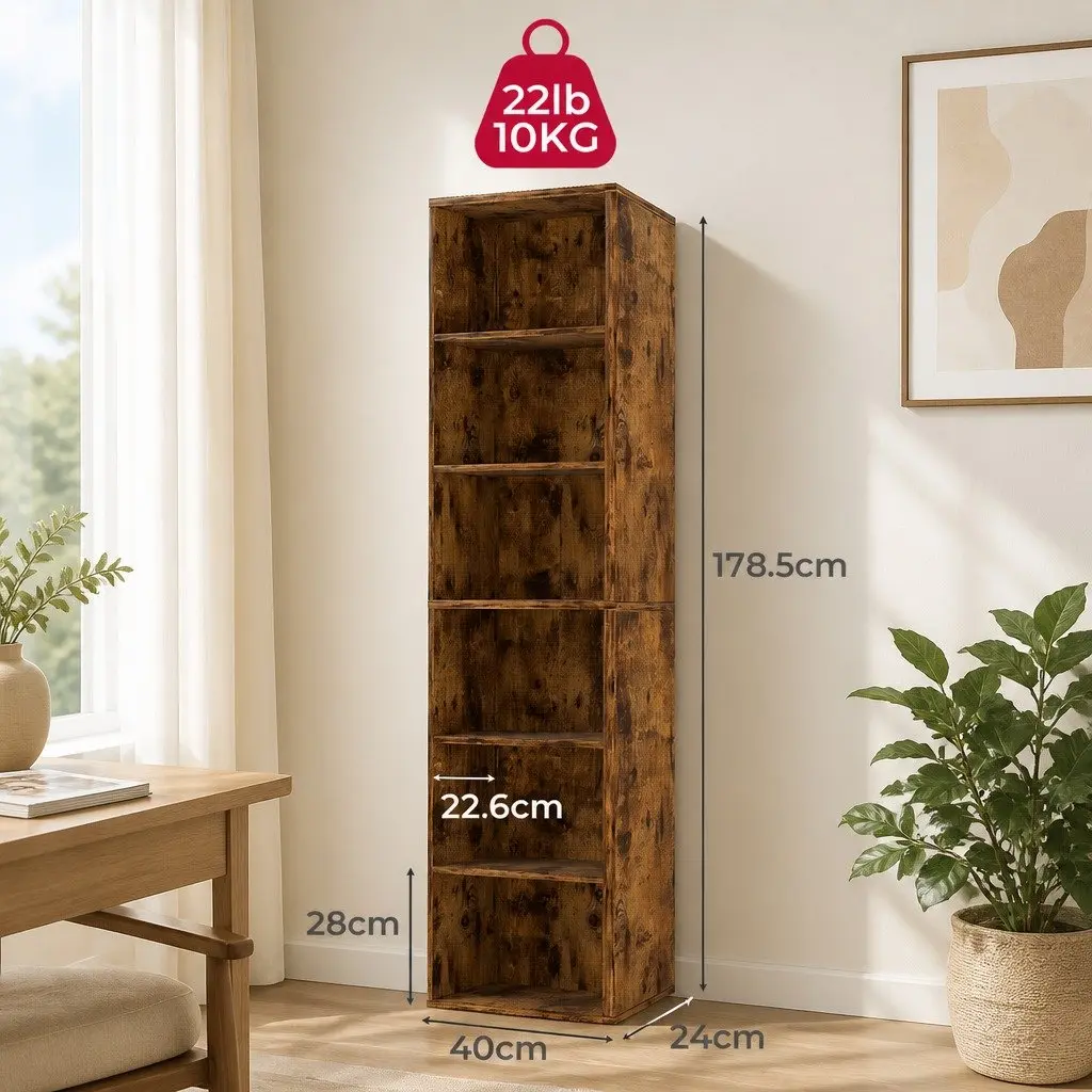 6 Tier Open Bookcase Storage Shelves Display Unit Freestanding Tall Walnut