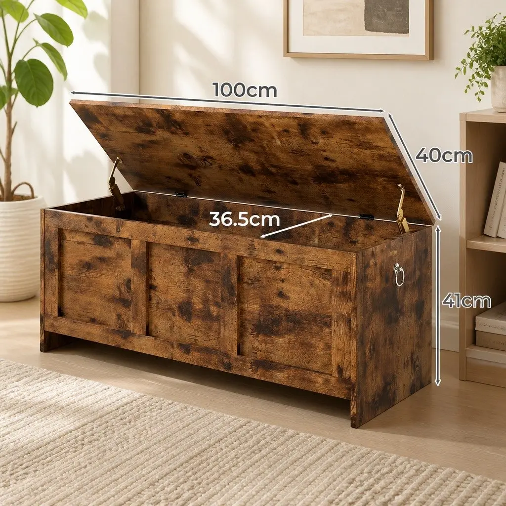 Storage Bench Rustic Brown Particle Board Cabinet Box Chest Entryway Indoor