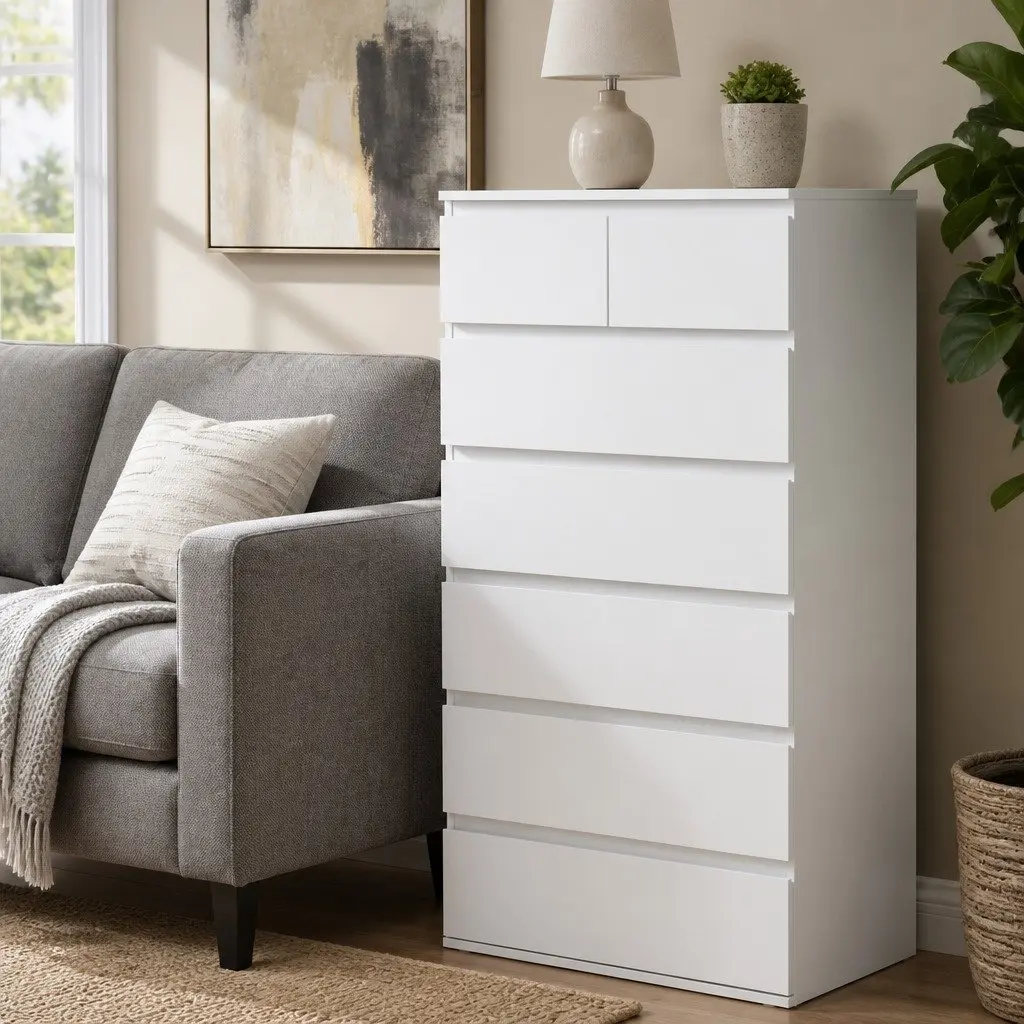 Tall Storage Cabinet 7 Drawer Dresser Bedroom Organiser White