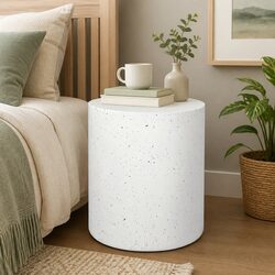 Round Terrazzo Side Table Stool Cylinder Shape End Nightstand No Assembly